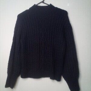 Vince Camuto Sweater Pullover S Long Sleeve Mock Neck Chunky Textured Black